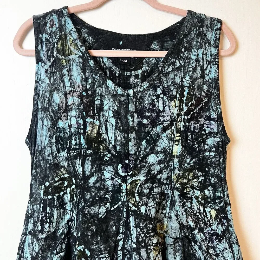 Spirit Of Courage Nnamdi Ibenagu Dress African Batik Tie Dye Sz S Black Teal - Picture 2 of 10